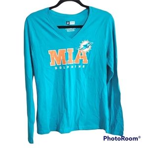 NWT NFL Team Apparel Womens Miami Dolphins V Neck Tshirt Long Sleeve Size medium